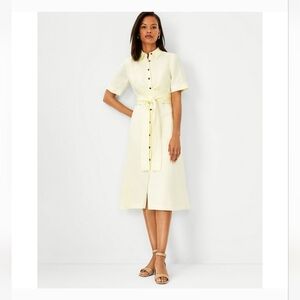 Ann Taylor Tie Waist Linen Blend Shirtdress